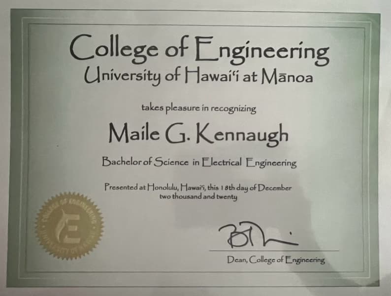 Verified degree or teaching certification of Maile