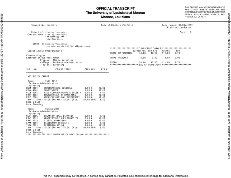 Verified degree or teaching certification of Stanley