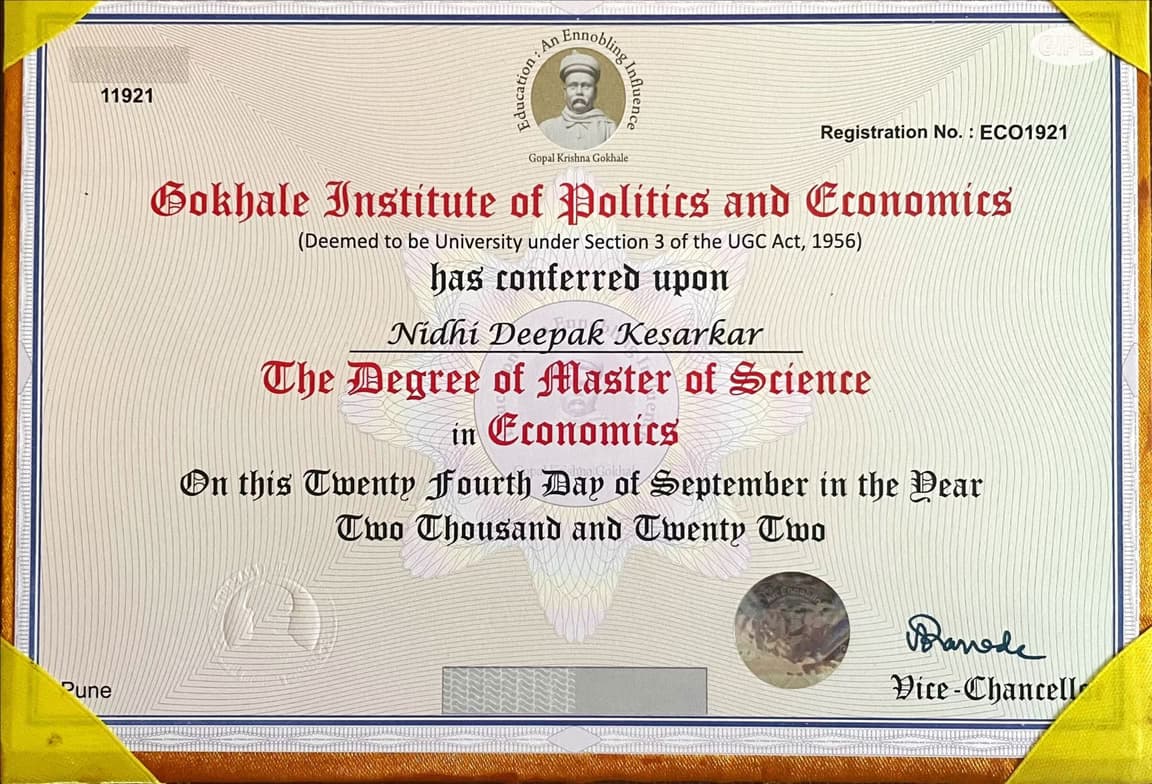 Verified degree or teaching certification of NIDHI