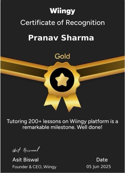 Verified degree or teaching certification of Pranav