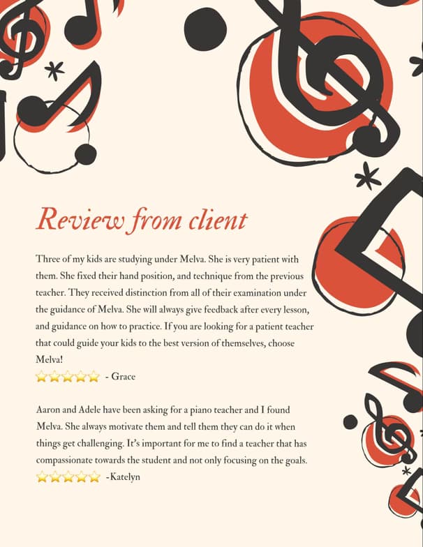 Piano learning materials by Melva