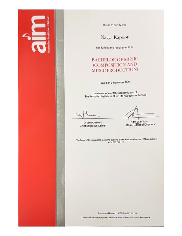 Verified degree or teaching certification of Navya