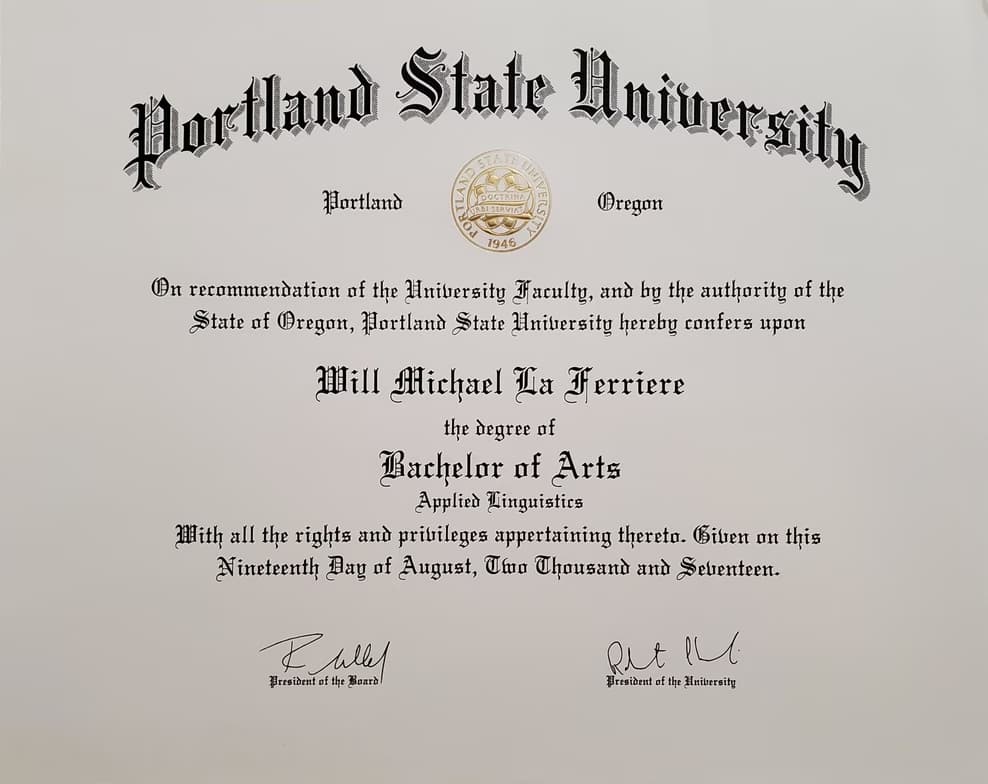 Verified degree or teaching certification of Will