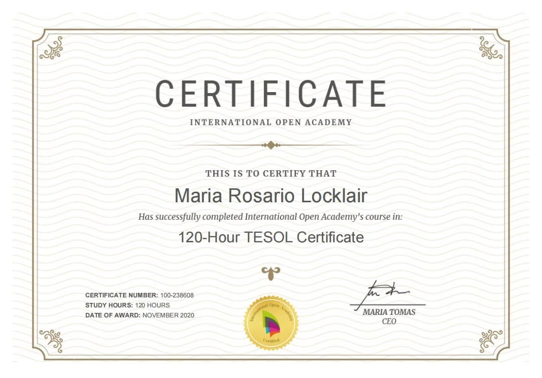 Verified degree or teaching certification of Maria Rosario