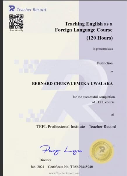Verified degree or teaching certification of Bernard