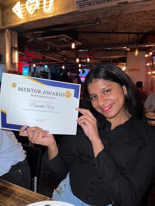 Namrita enjoying a hobby outside teaching