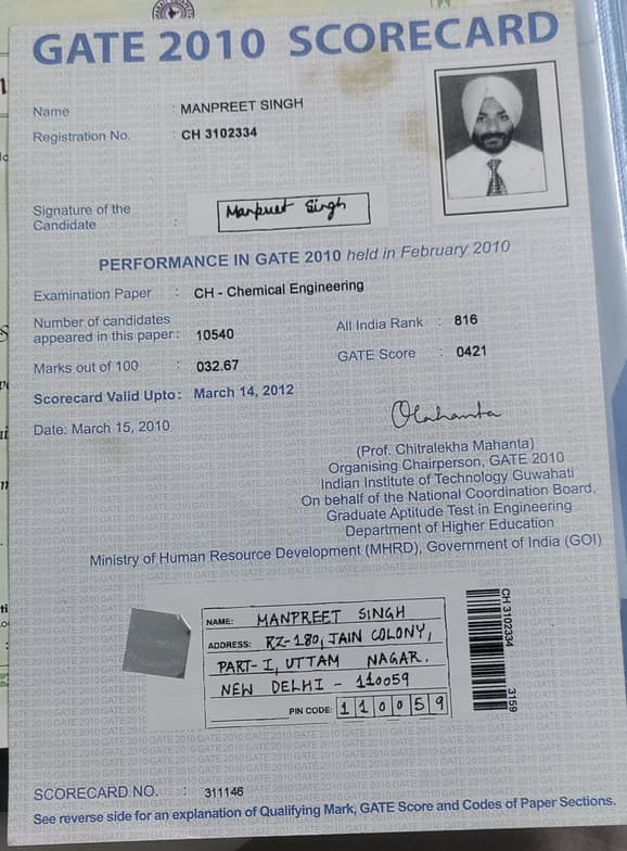 Verified degree or teaching certification of Manpreet