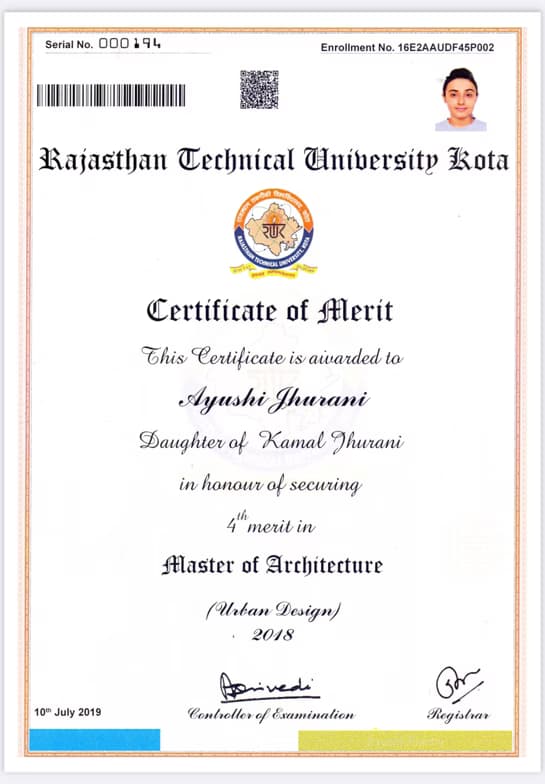 Verified degree or teaching certification of Ayushi