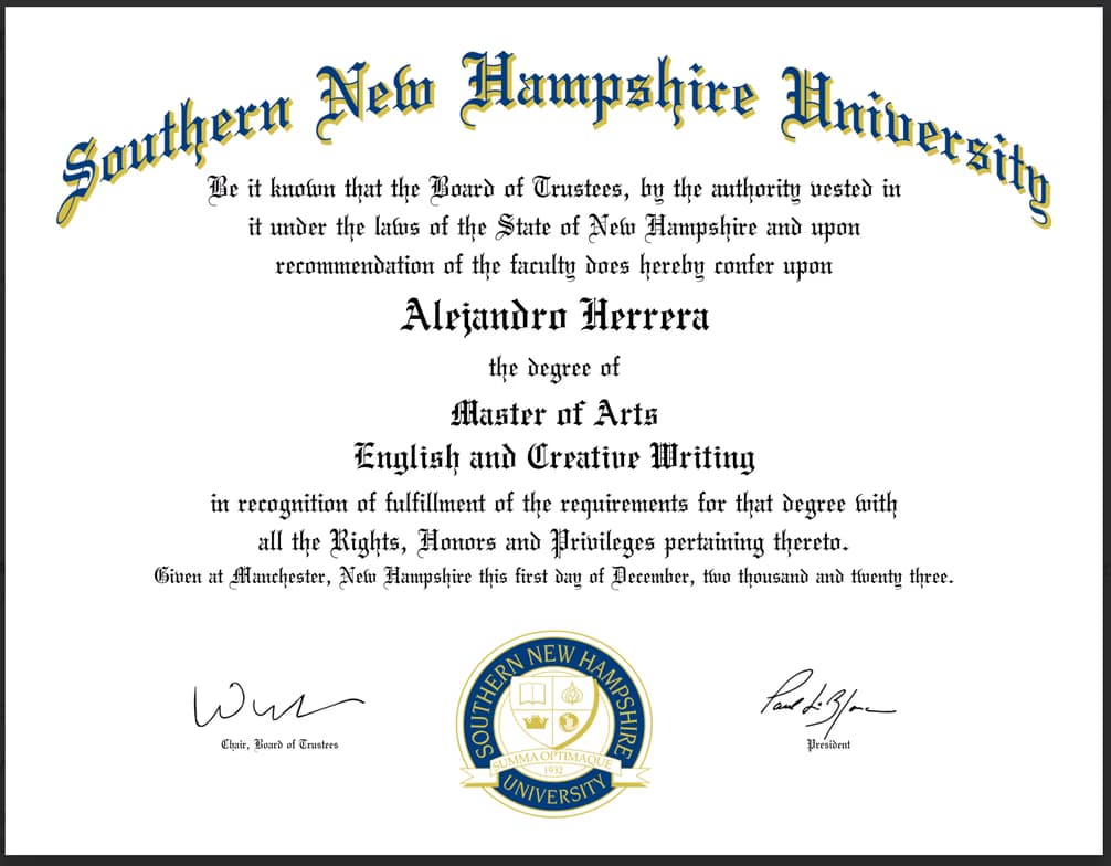 Verified degree or teaching certification of Alejandro