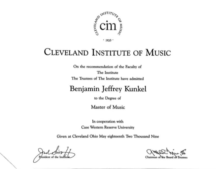 Verified degree or teaching certification of Benjamin