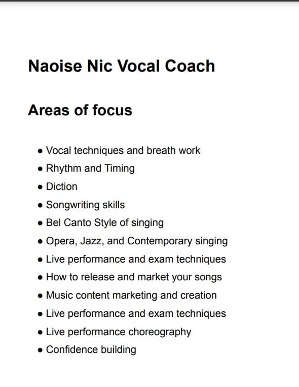 Singing learning materials by Naoise