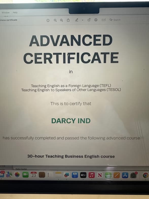 Verified degree or teaching certification of Darcy