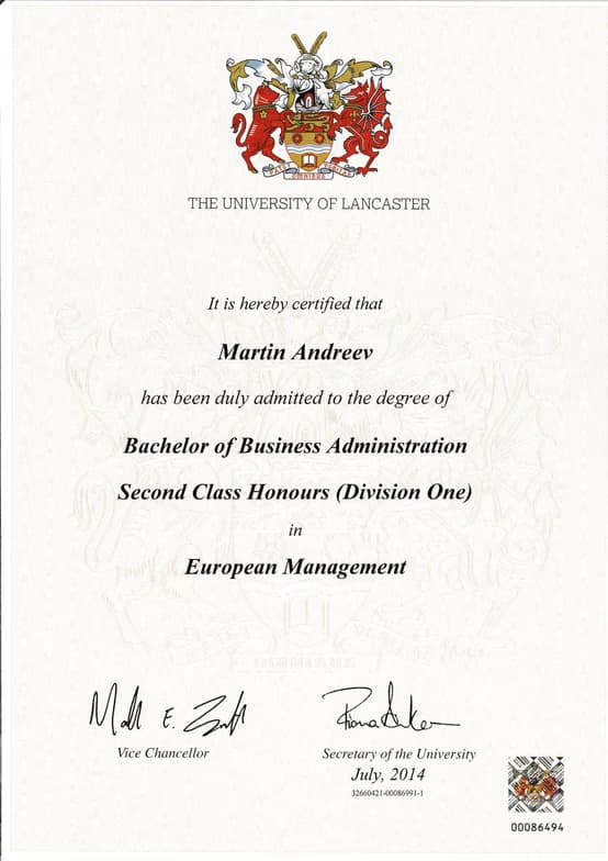 Verified degree or teaching certification of Martin