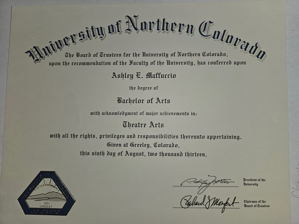 Verified degree or teaching certification of Ashley