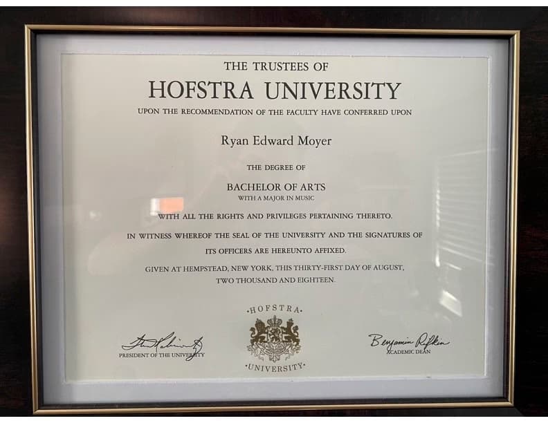 Verified degree or teaching certification of Ryan