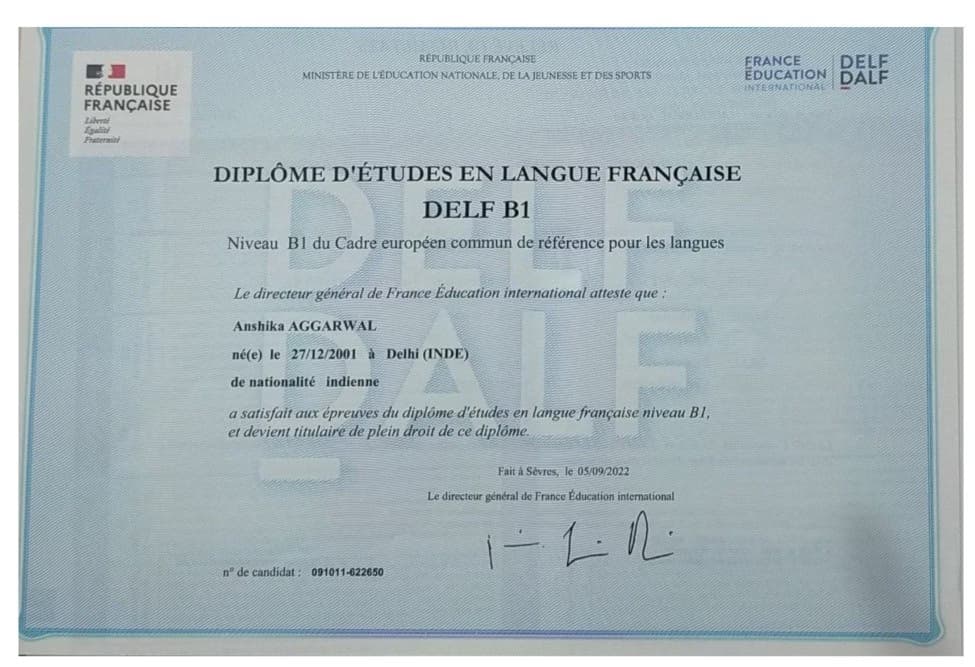 Verified degree or teaching certification of Anshika