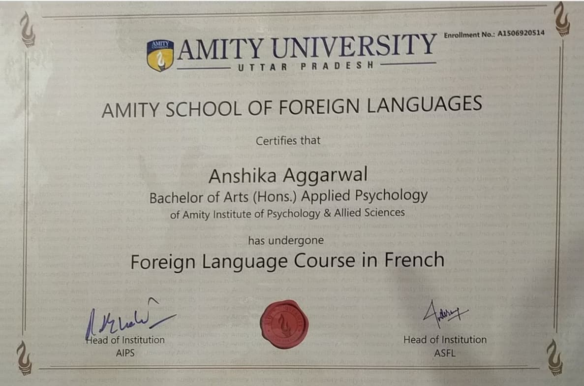 Verified degree or teaching certification of Anshika