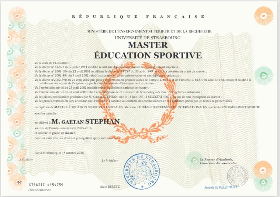 Verified degree or teaching certification of Gaetan