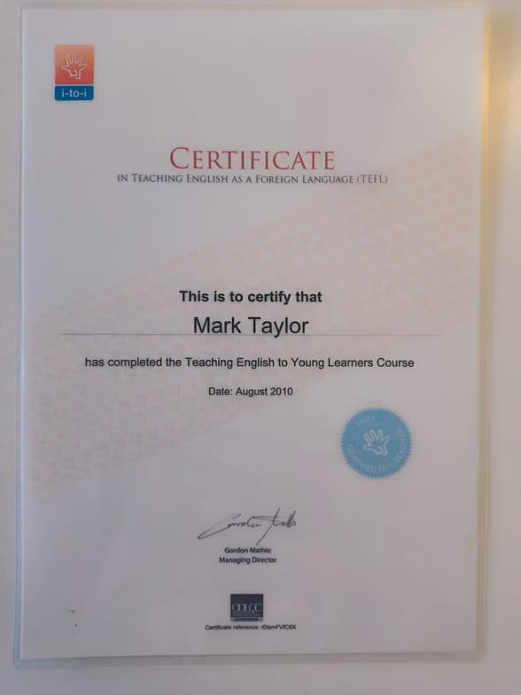 Verified degree or teaching certification of Mark