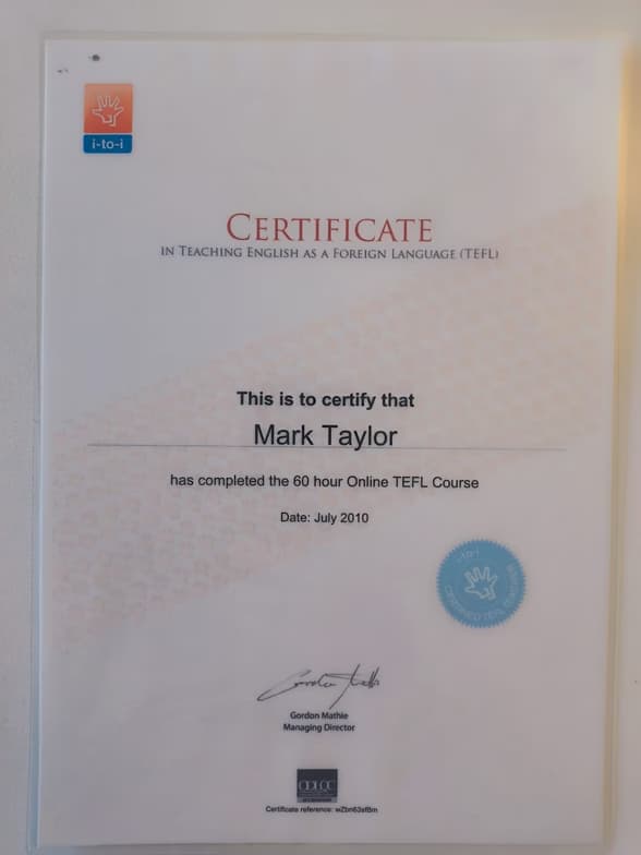 Verified degree or teaching certification of Mark