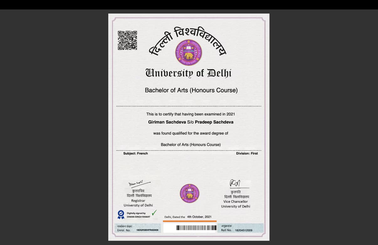 Verified degree or teaching certification of Giriman