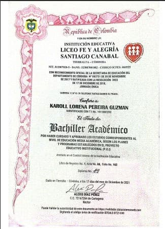 Verified degree or teaching certification of Karol