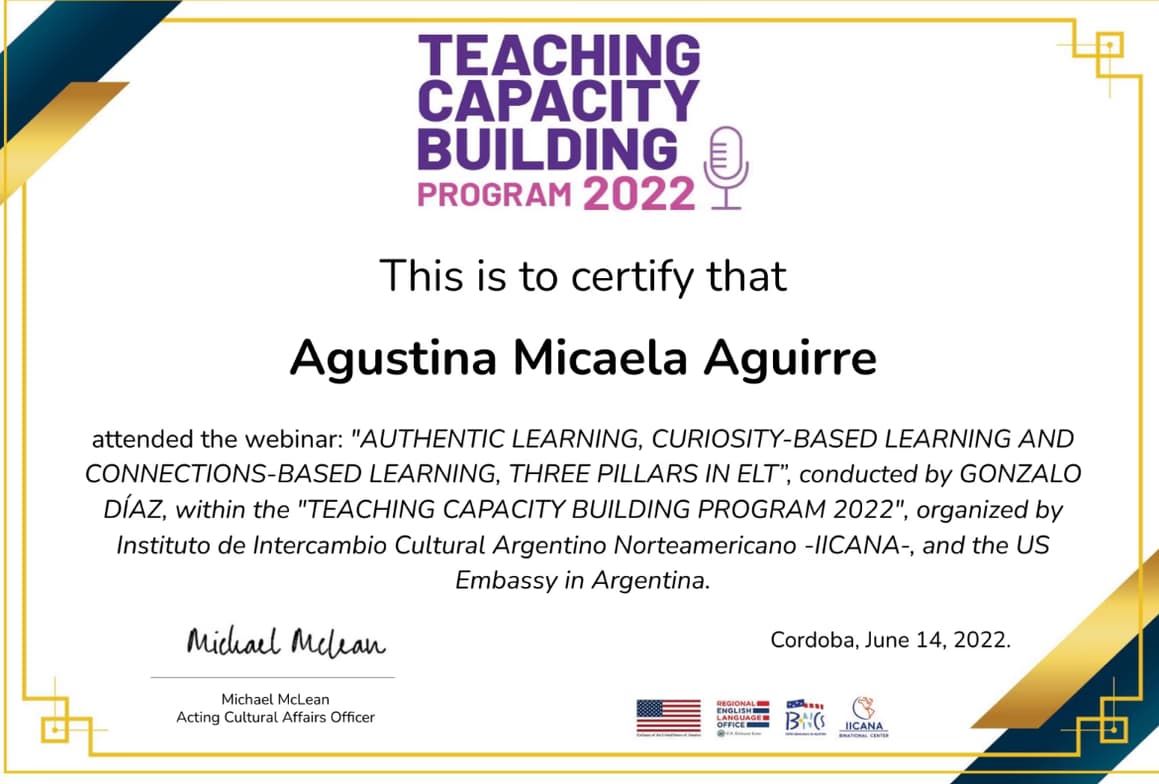Verified degree or teaching certification of Agustina