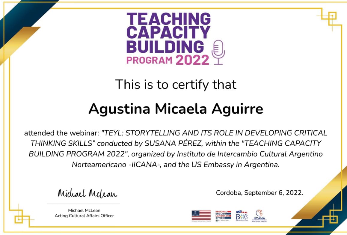 Verified degree or teaching certification of Agustina