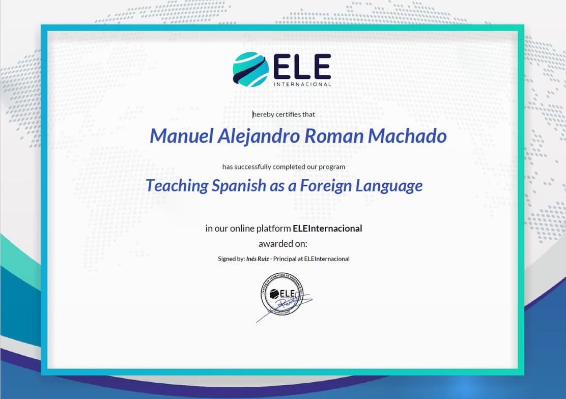 Verified degree or teaching certification of Manuel
