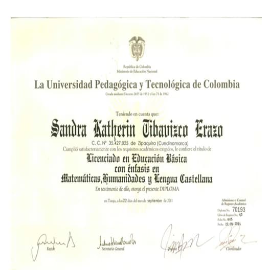 Verified degree or teaching certification of SANDRA