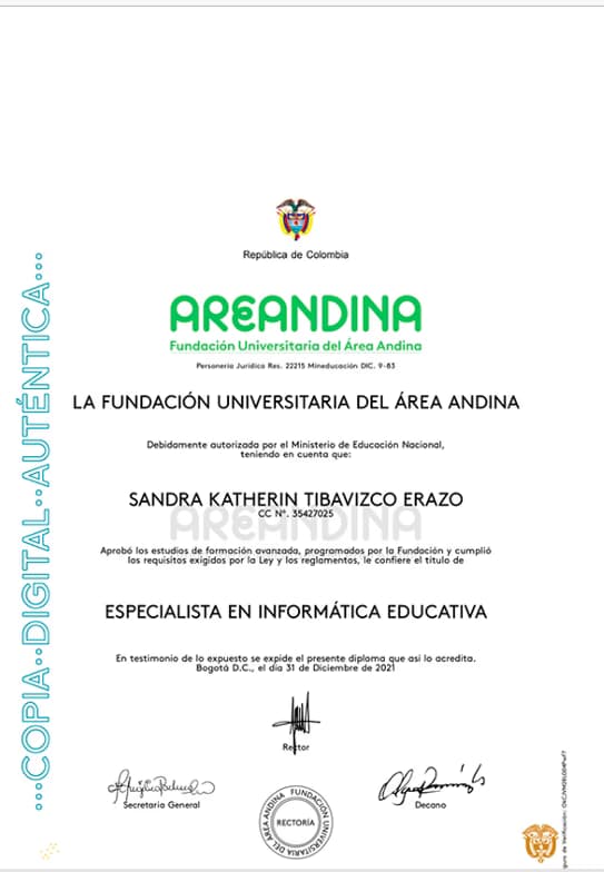 Verified degree or teaching certification of SANDRA