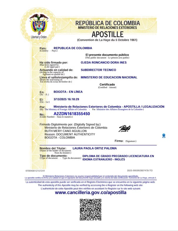 Verified degree or teaching certification of Laura