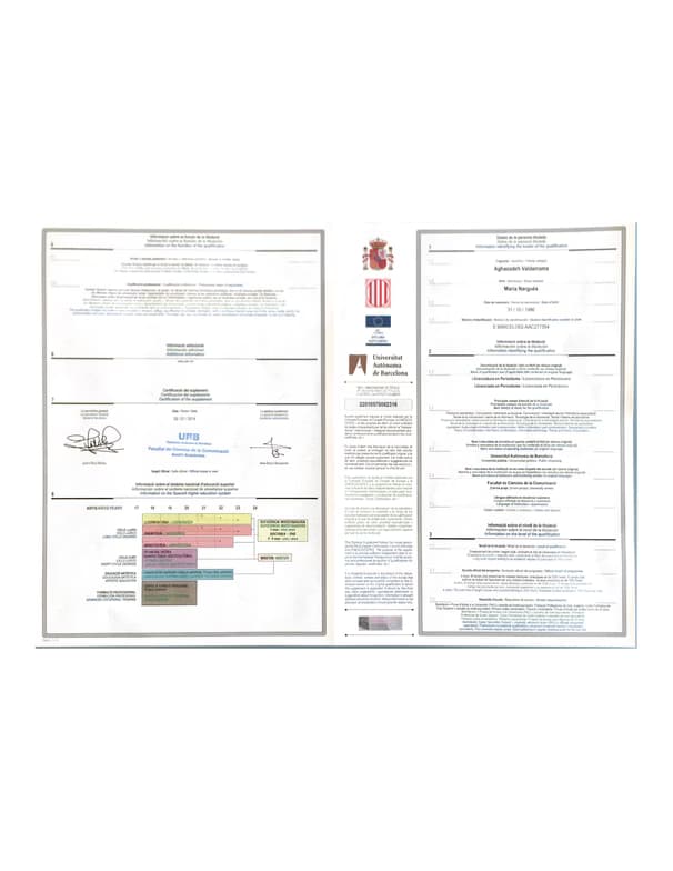Verified degree or teaching certification of María Nargués