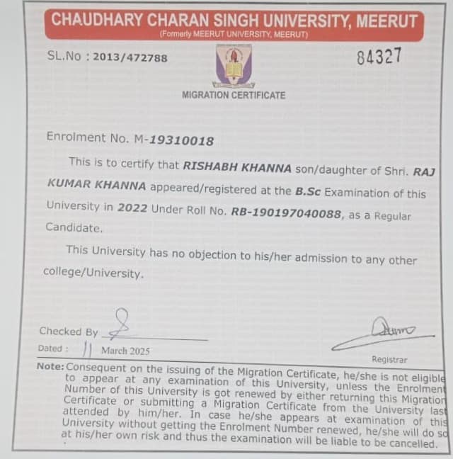 Verified degree or teaching certification of Rishabh