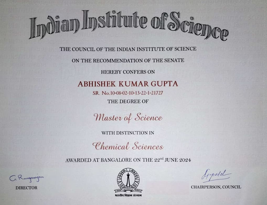 Verified degree or teaching certification of Abhishek