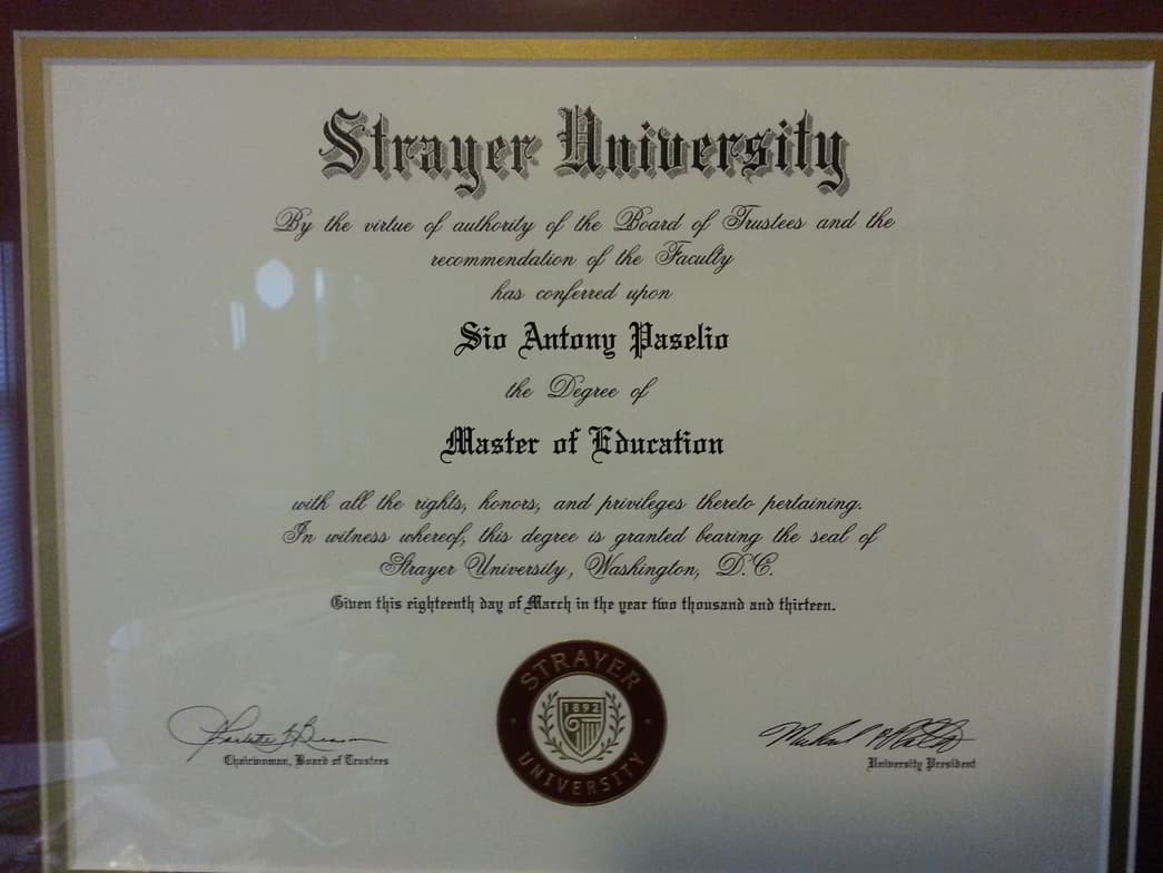 Verified degree or teaching certification of Sio