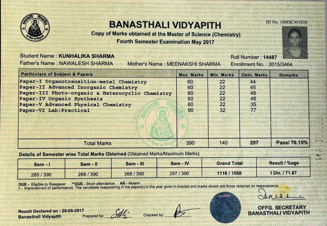 Verified degree or teaching certification of Kunhalika