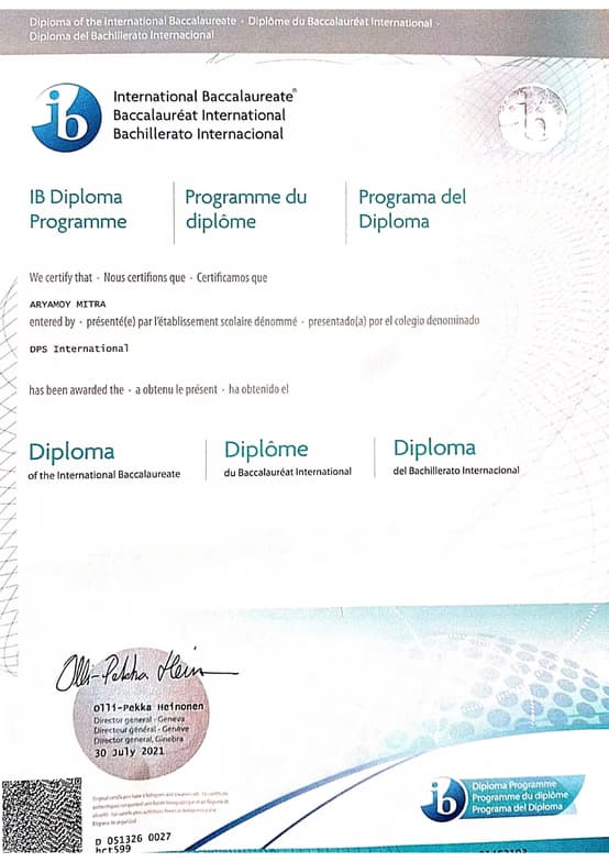 Verified degree or teaching certification of Aryamoy