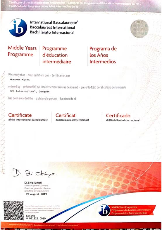 Verified degree or teaching certification of Aryamoy