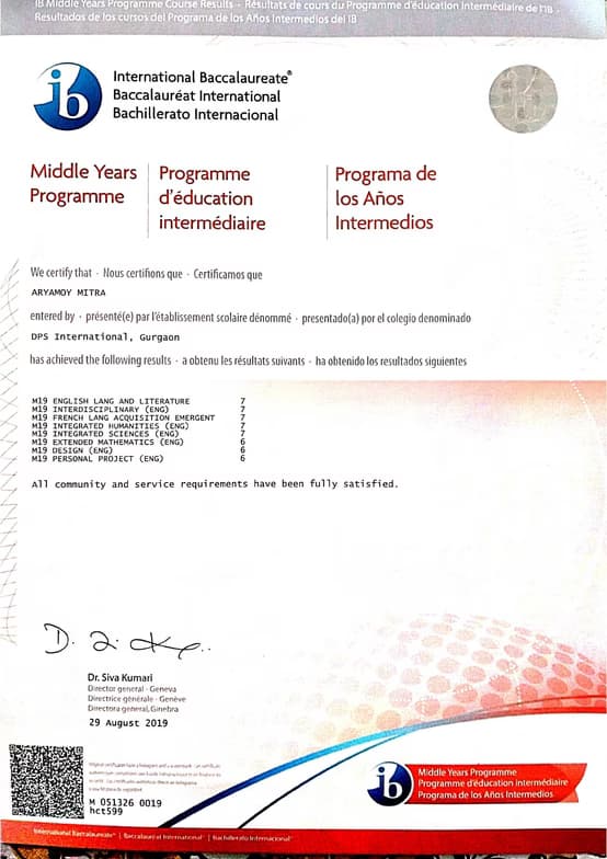 Verified degree or teaching certification of Aryamoy