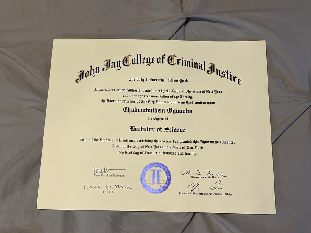 Verified degree or teaching certification of Chukwubuikem