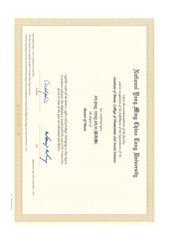 Verified degree or teaching certification of Ying-Hua