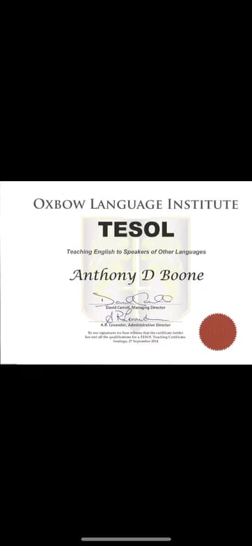 Verified degree or teaching certification of Anthony