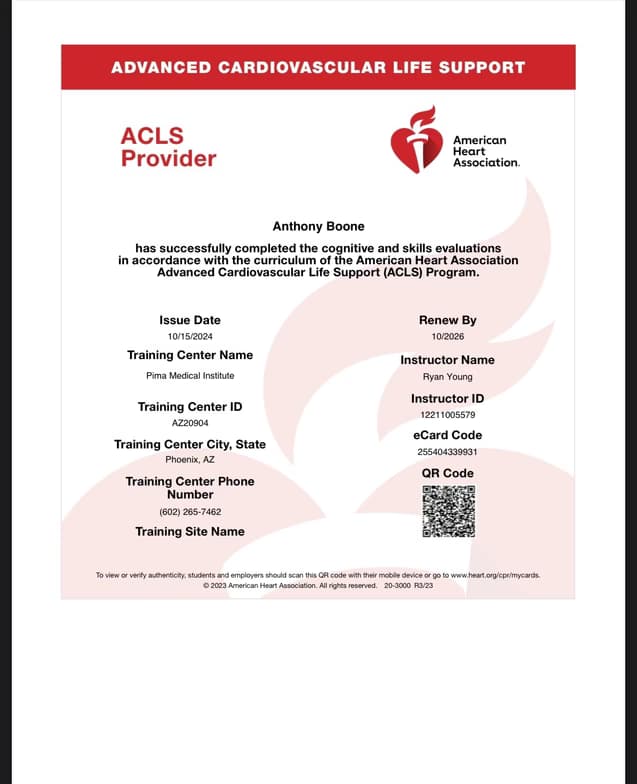 Verified degree or teaching certification of Anthony