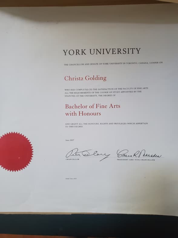 Verified degree or teaching certification of Christa