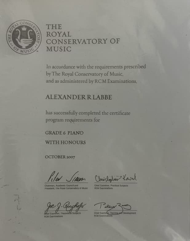 Verified degree or teaching certification of Alexander