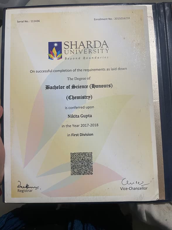 Verified degree or teaching certification of Nikita