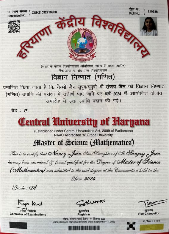 Verified degree or teaching certification of Nancy