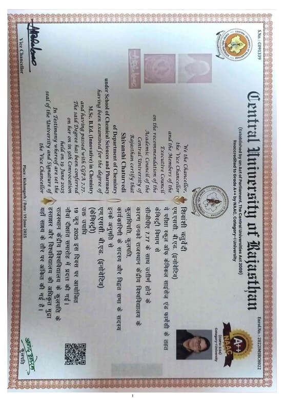 Verified degree or teaching certification of Shivanshi