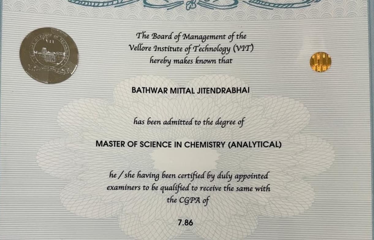 Verified degree or teaching certification of Mittal